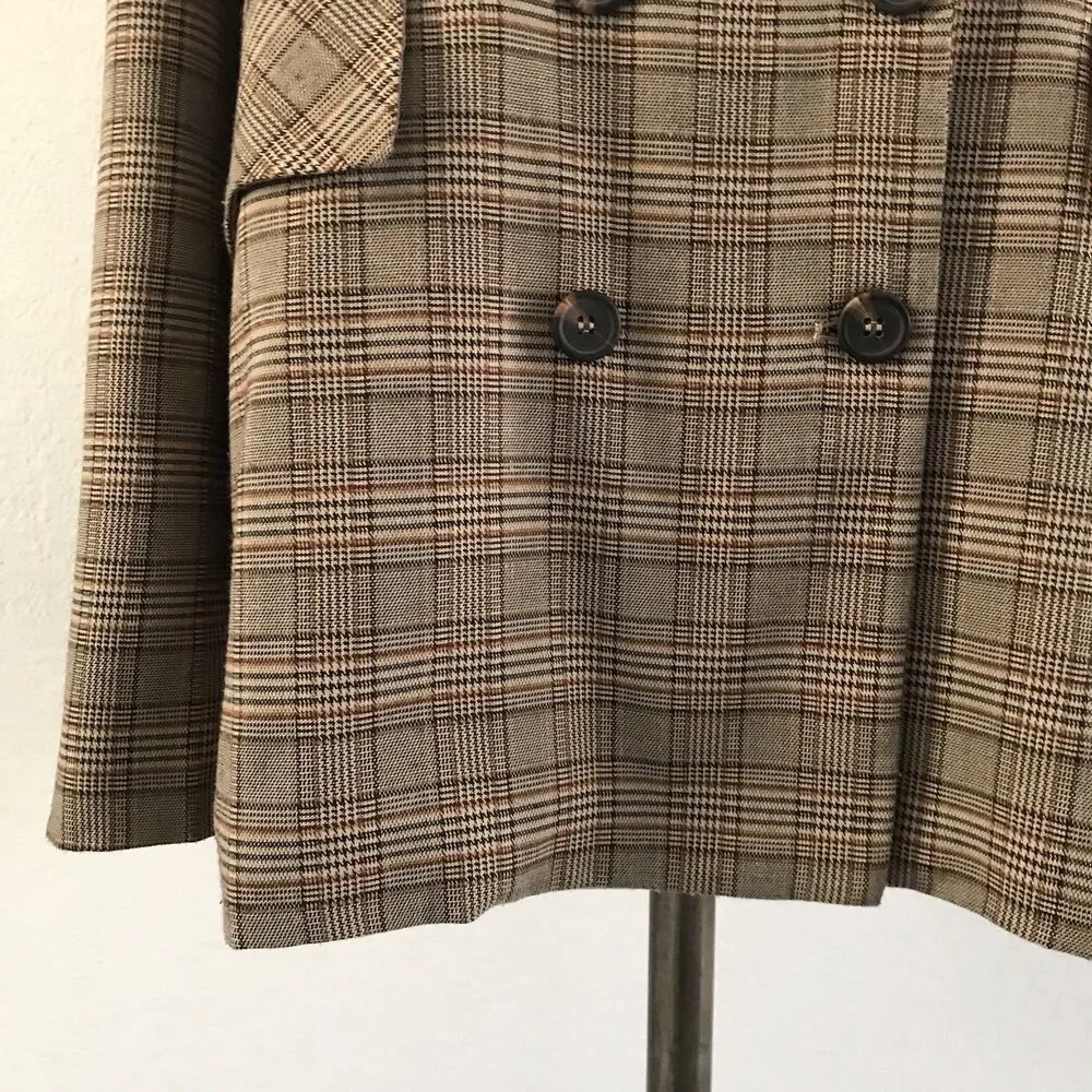 The Vintage Shop Brown Plaid Double Breasted Blazer Jacket Academia Womens L